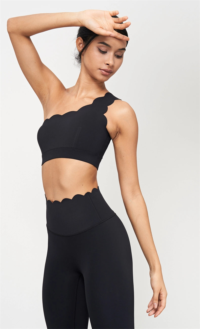 91 Helena Scalloped One Shoulder Sports Bra - Black