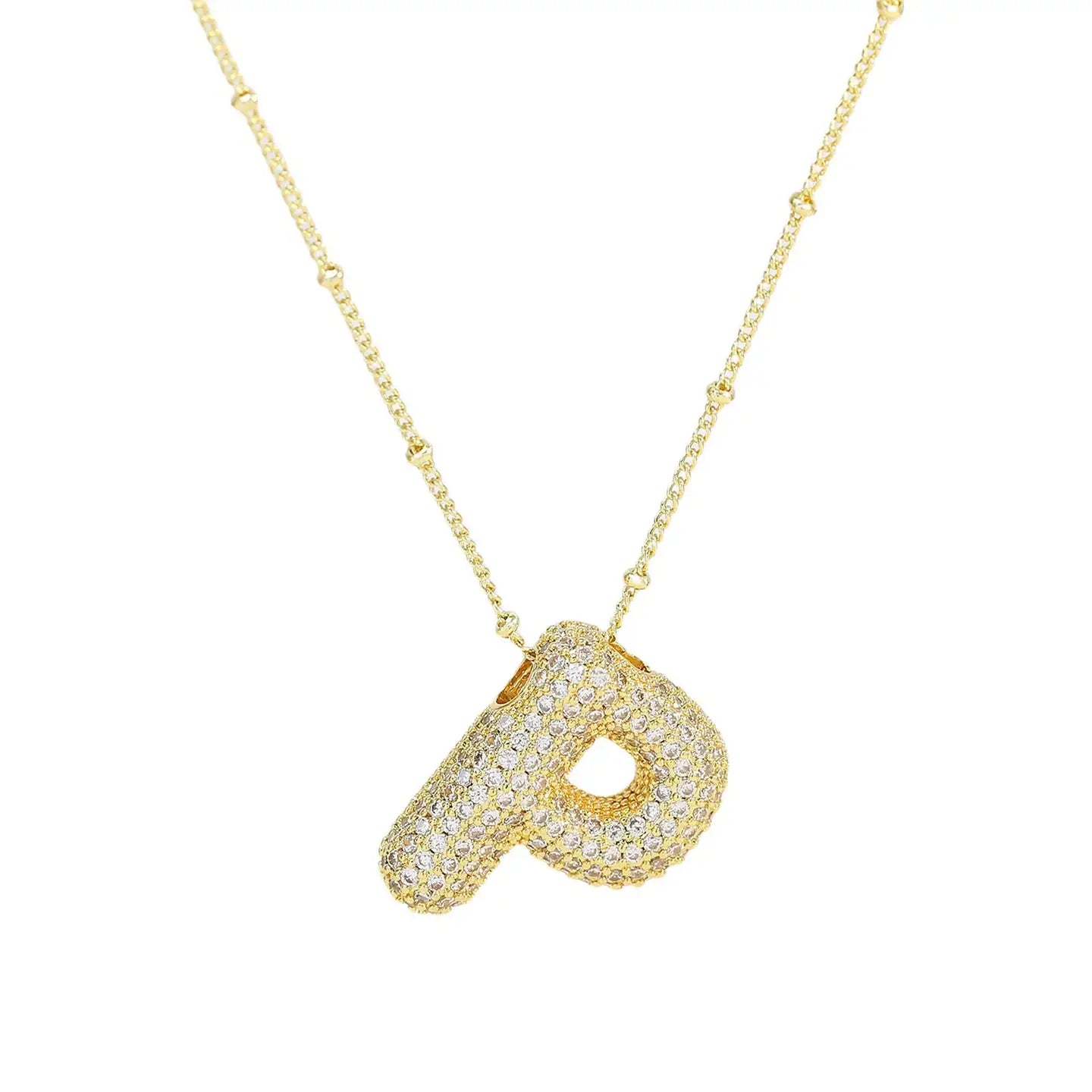 Initial Cz Balloon Bubble 18K Gold Necklace