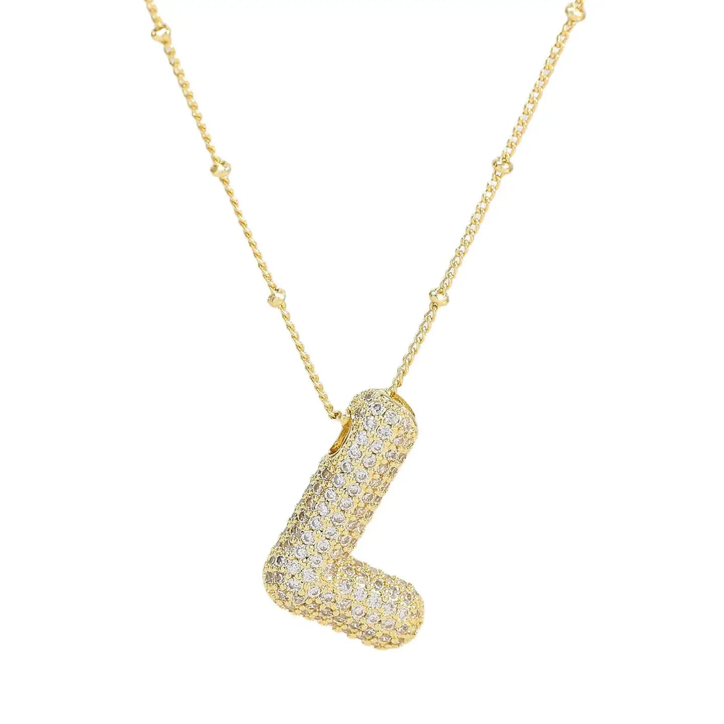 Initial Cz Balloon Bubble 18K Gold Necklace