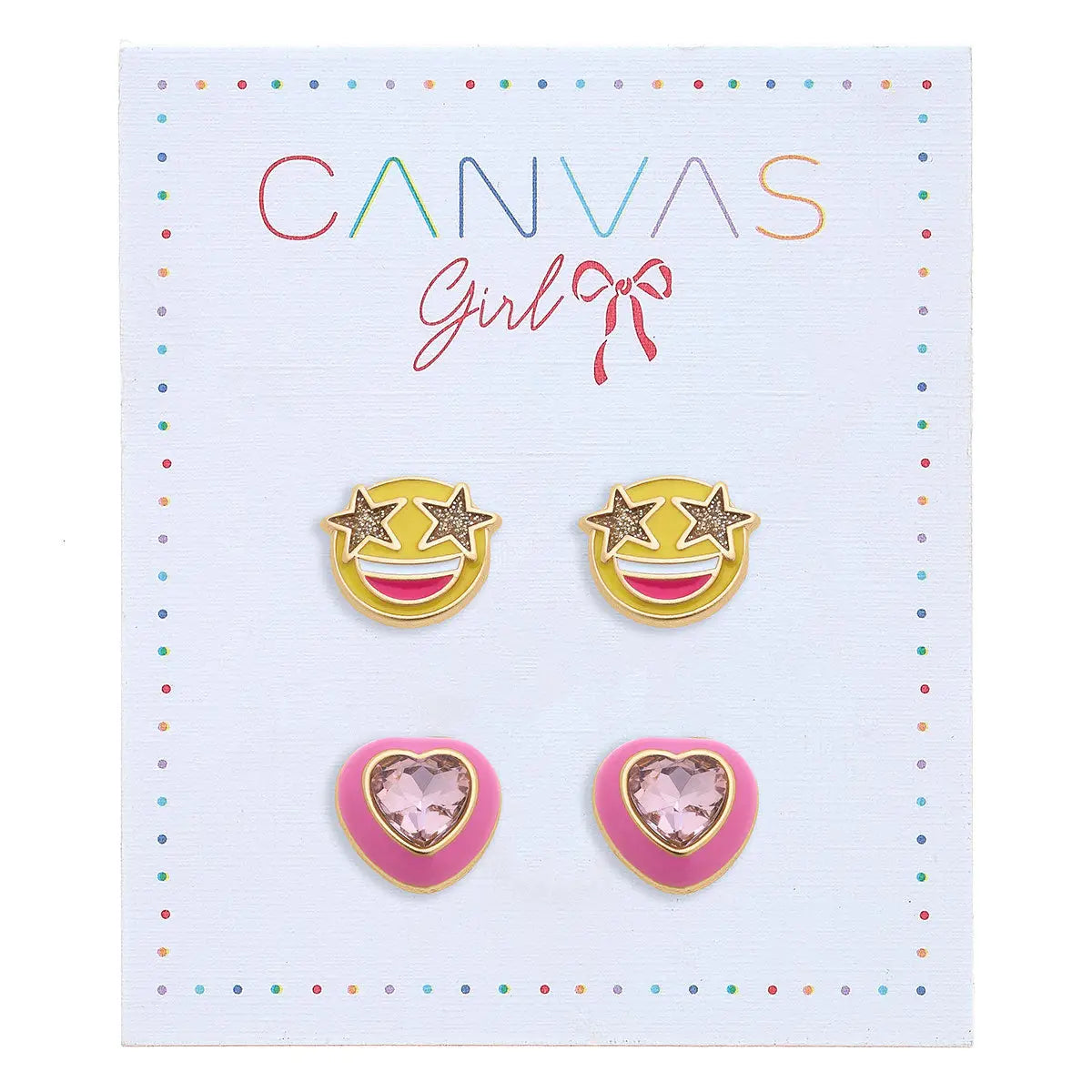 Madeleine Heart & Smiley Face Children's Stud Earrings