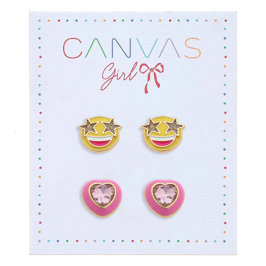 Madeleine Heart & Smiley Face Children's Stud Earrings