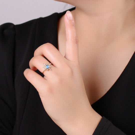 Dainty Blue Opal Ring - Gold