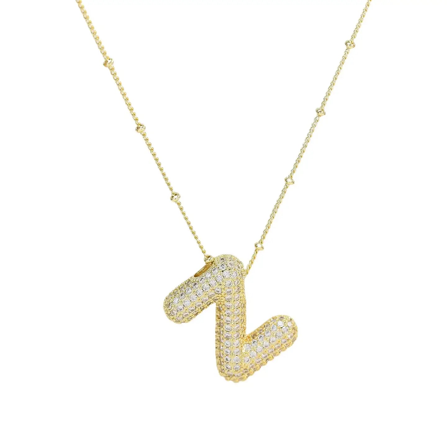 Initial Cz Balloon Bubble 18K Gold Necklace