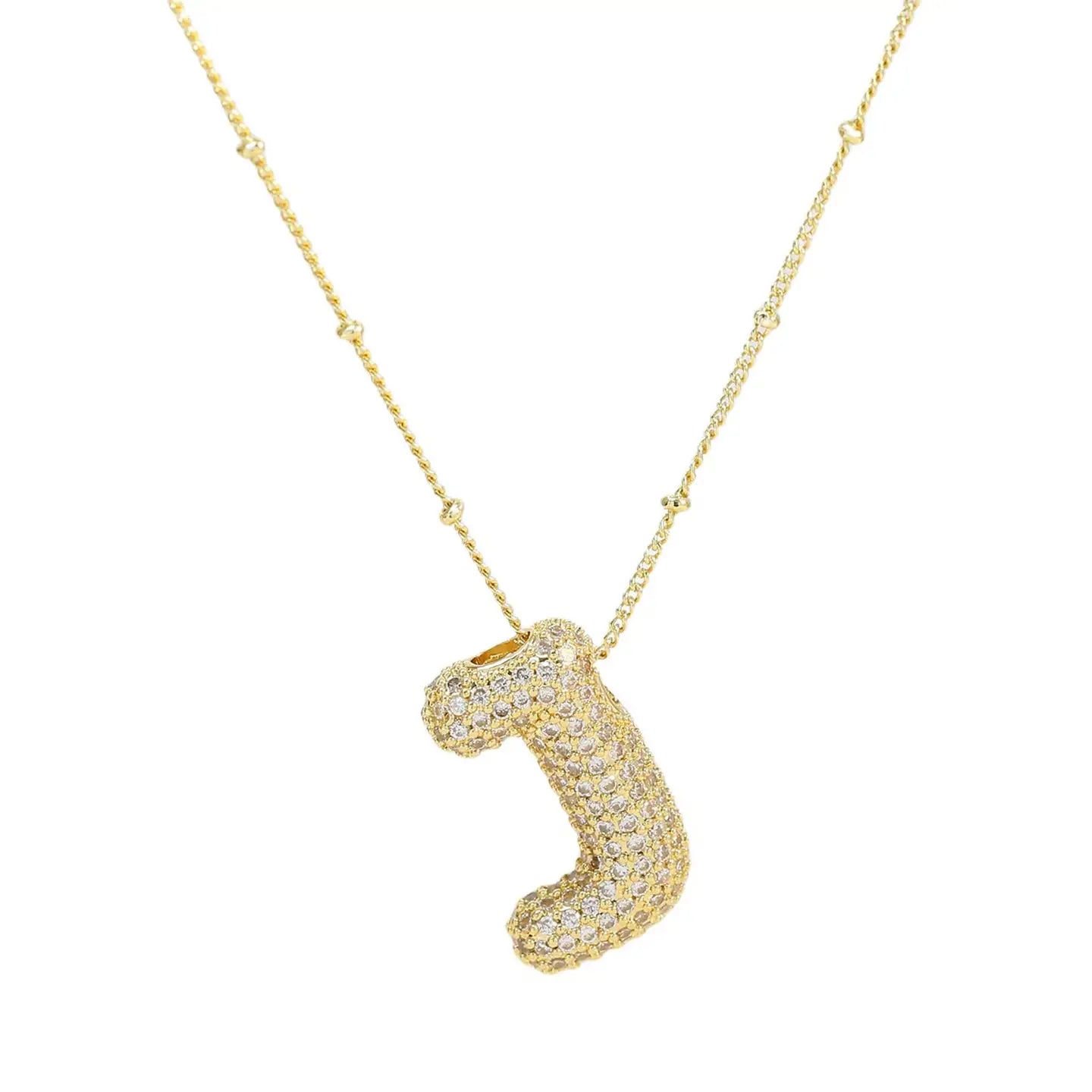 Initial Cz Balloon Bubble 18K Gold Necklace