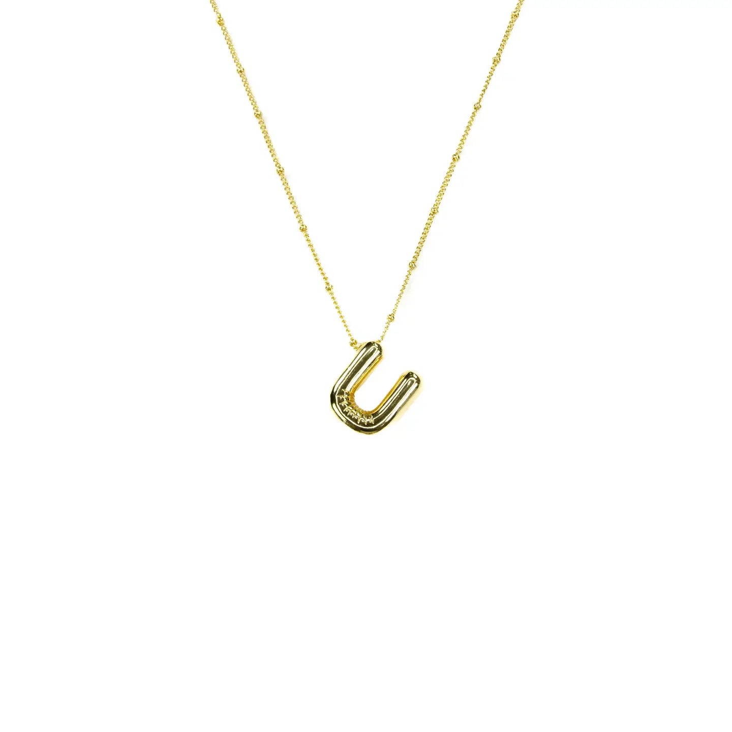 Initial Balloon Bubble 18K Gold Necklace - Smooth