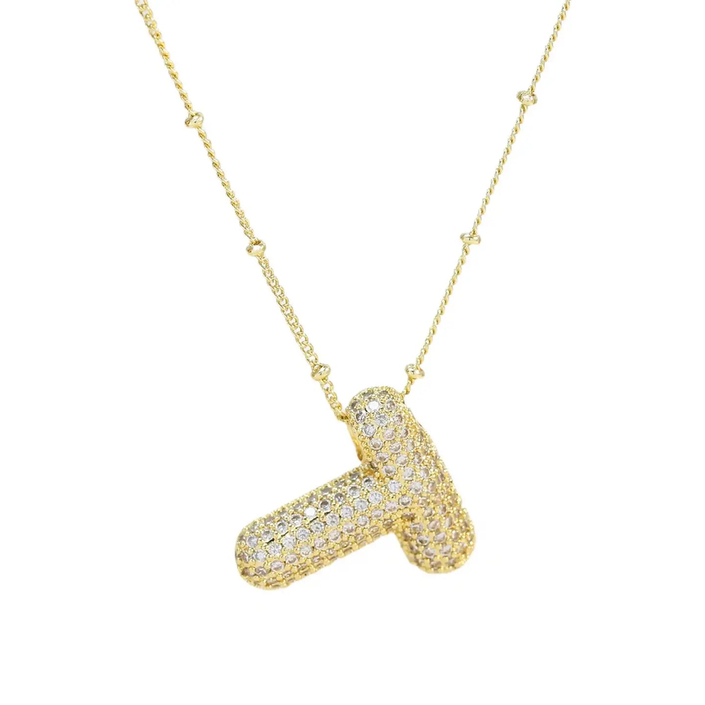 Initial Cz Balloon Bubble 18K Gold Necklace