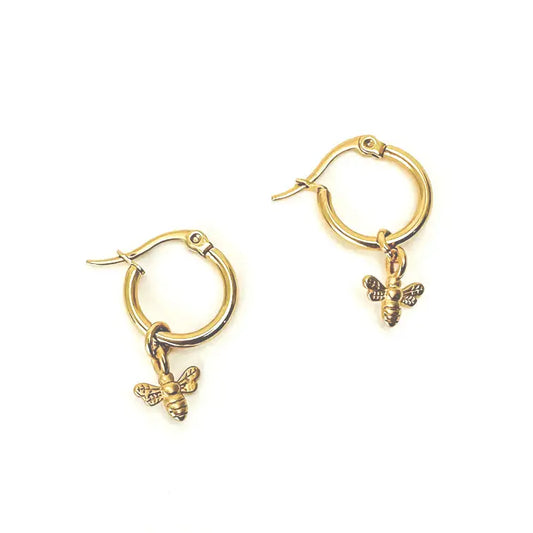 Bee Dangle Earrings - Gold