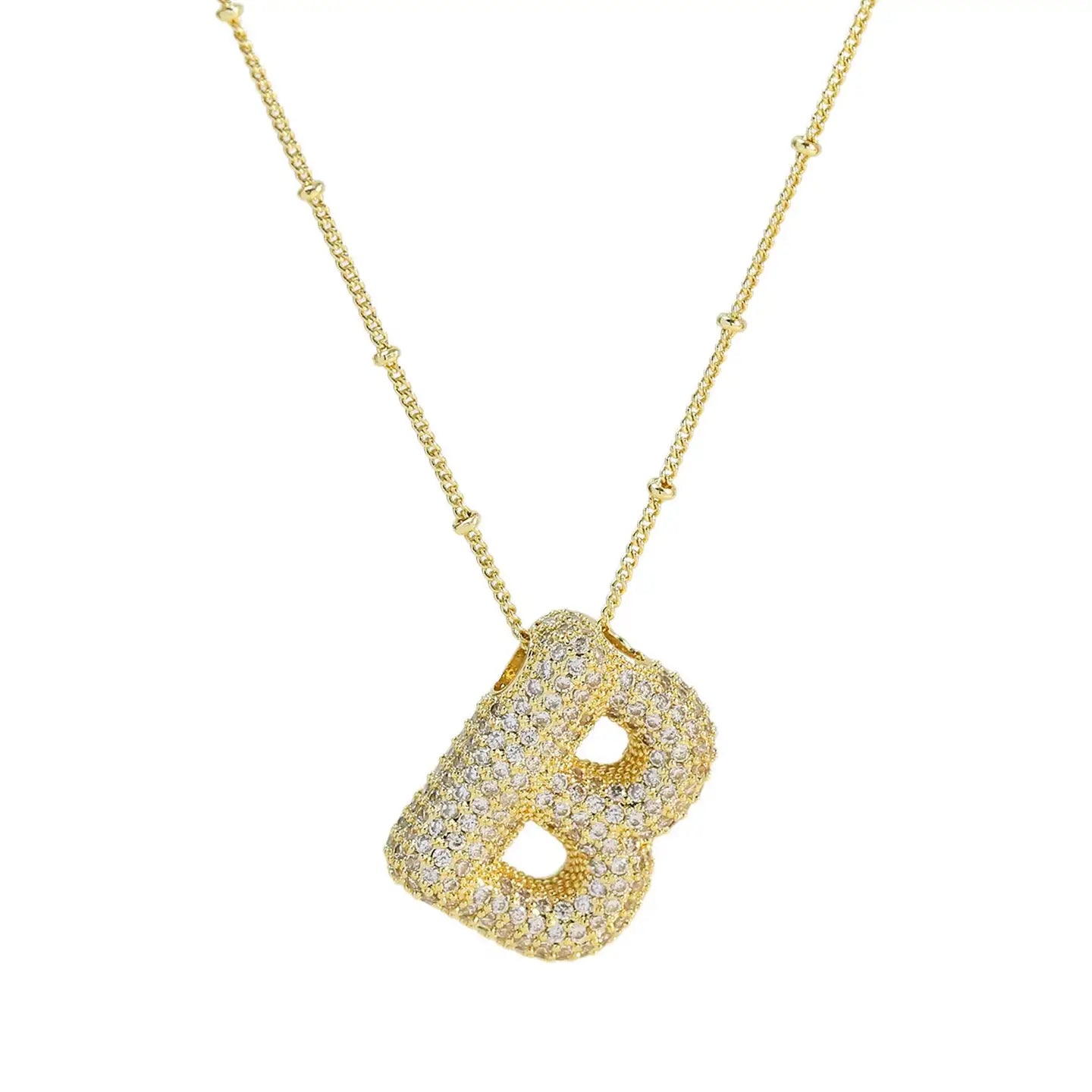 Initial Cz Balloon Bubble 18K Gold Necklace