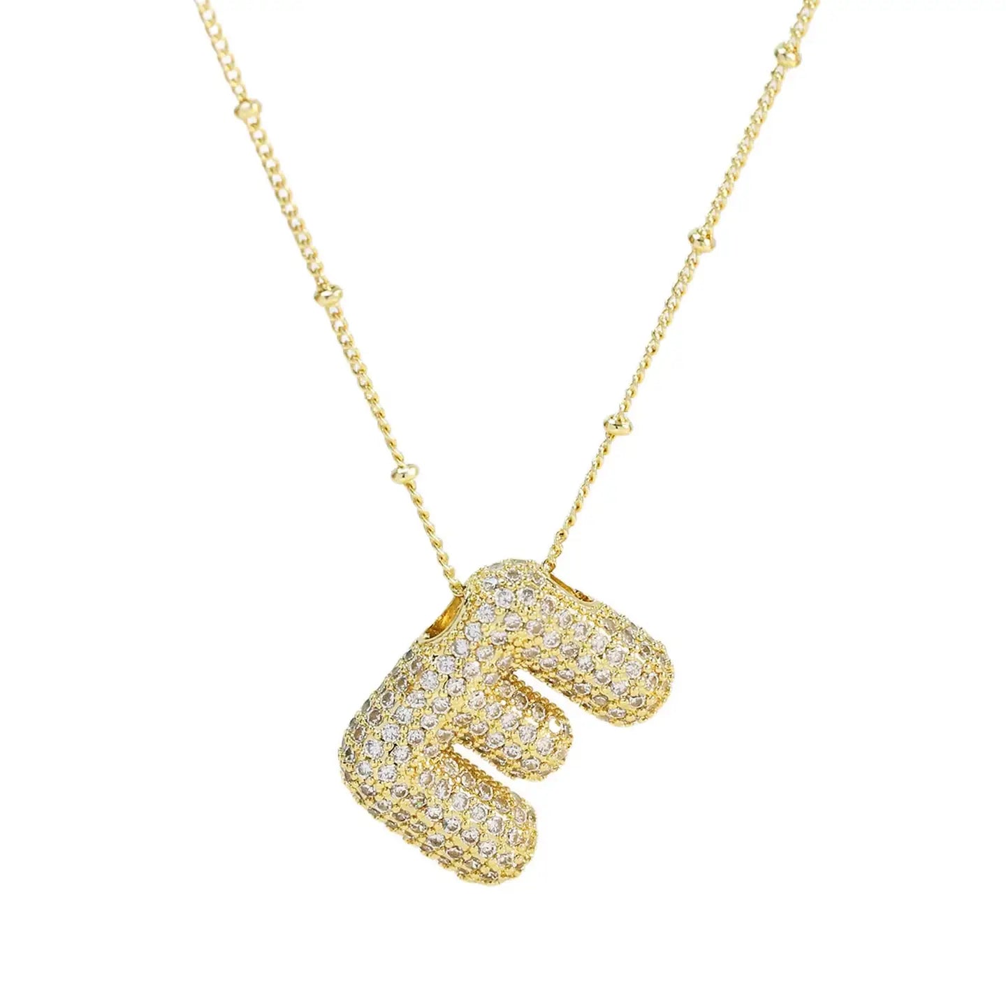 Initial Cz Balloon Bubble 18K Gold Necklace