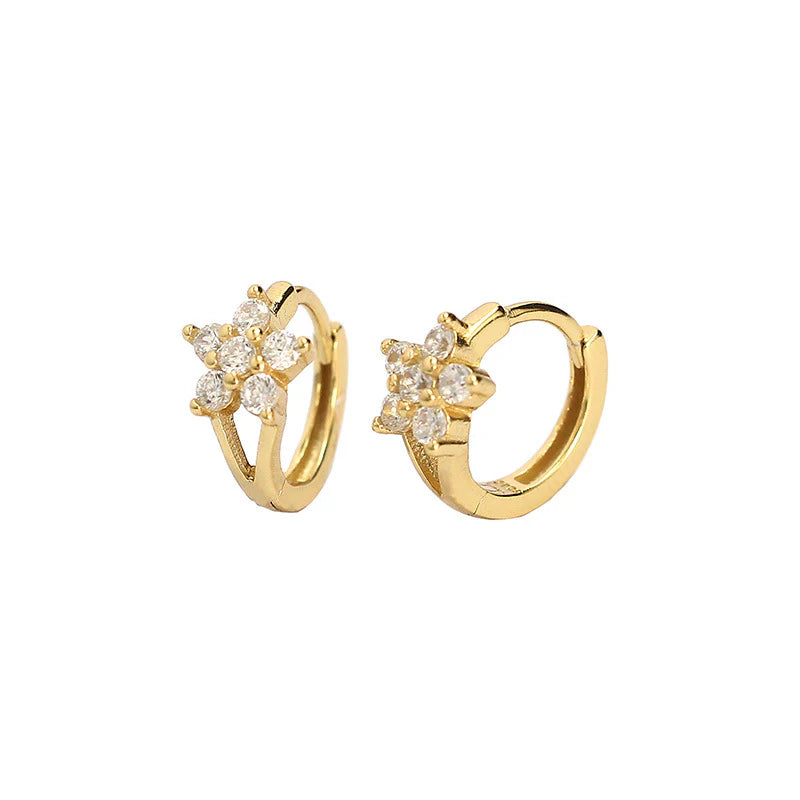 Flower Huggie Hoops 18K Gold Plated - Gold
