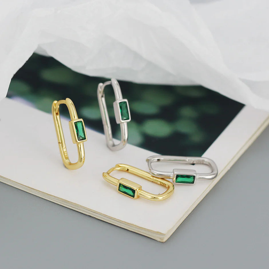 Green Stone Huggies 18K Gold Plated - Emerald
