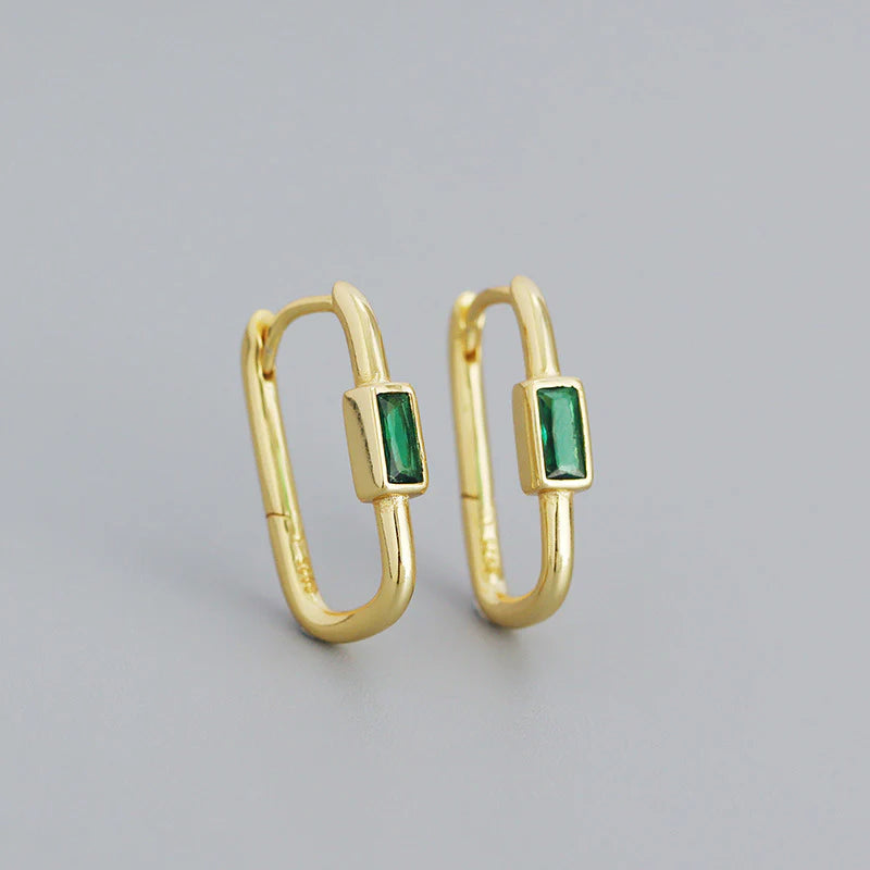 Green Stone Huggies 18K Gold Plated - Emerald