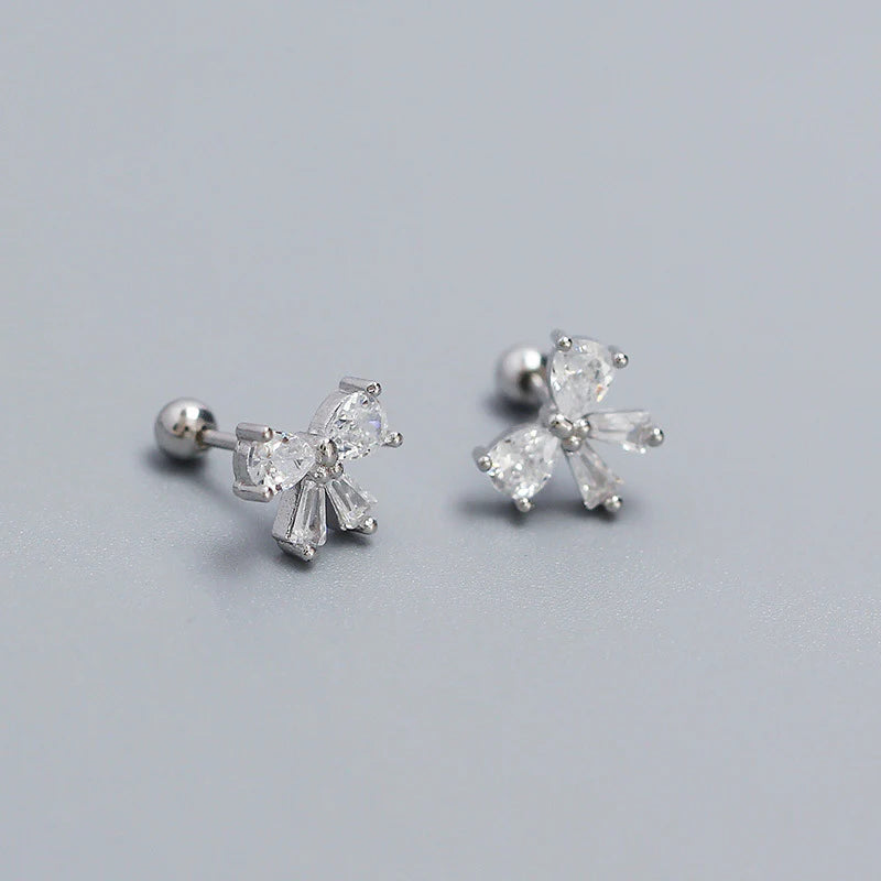 Bow Silver White Gold Filled Earrings