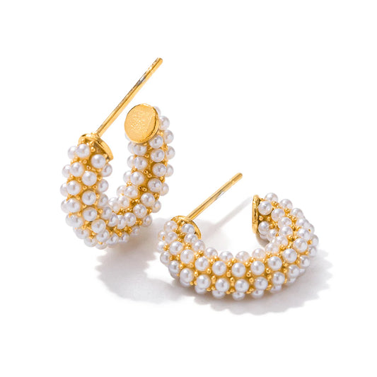 Cecilia Pearl Hoop Earring - Gold