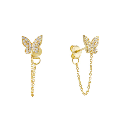 Butterfly Chain Earrings - Gold