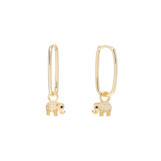 Elephant Charm Drop Earrings - Gold