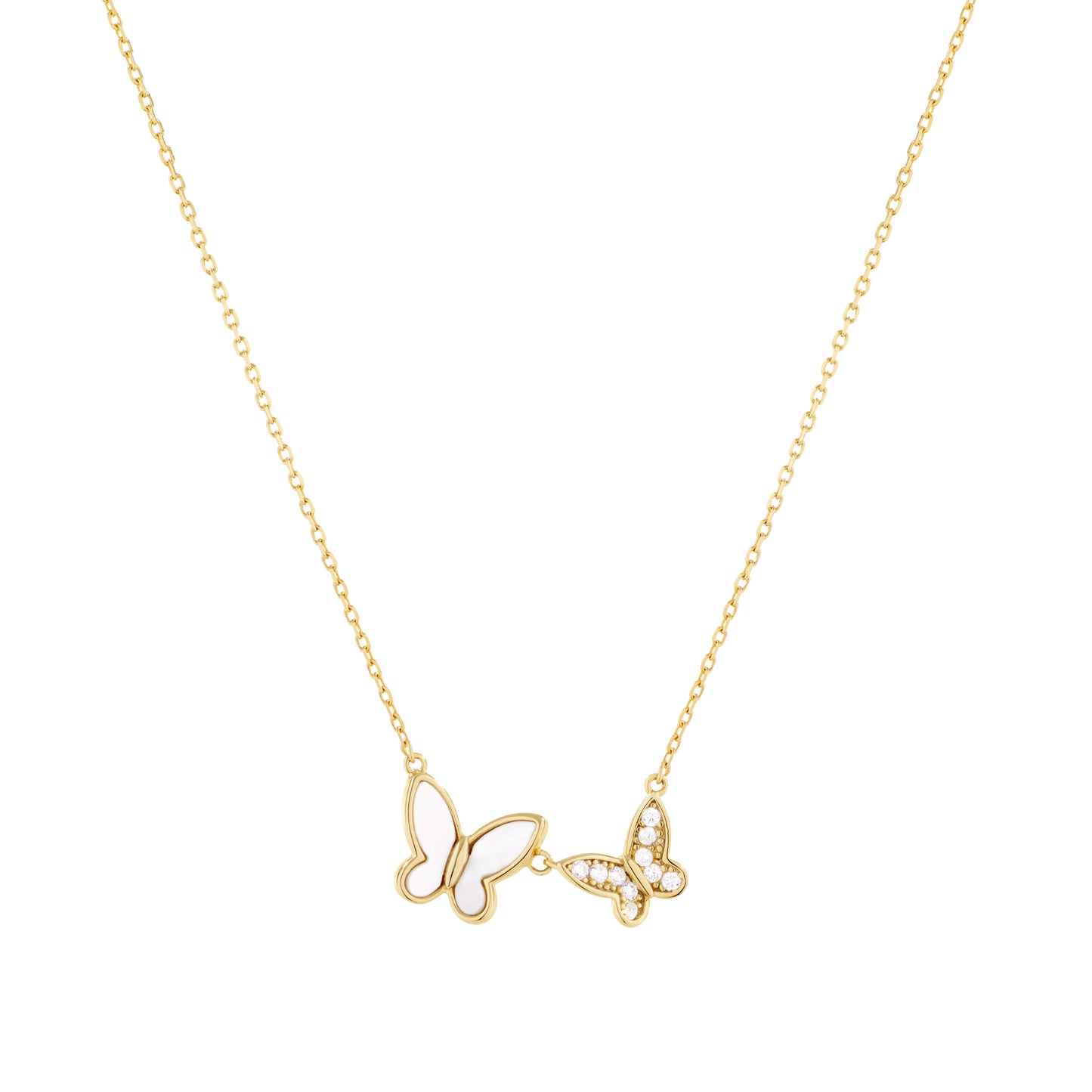Mop Double Butterfly Necklace - Gold