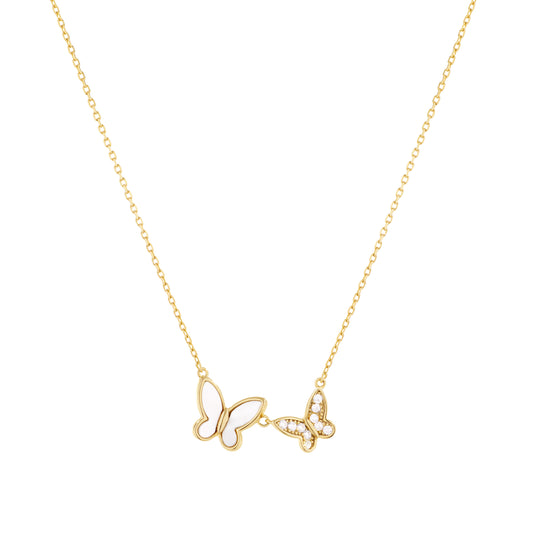 Mop Double Butterfly Necklace - Gold