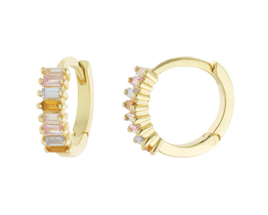 Baguette Cubic Zirconia Huggies - Gold