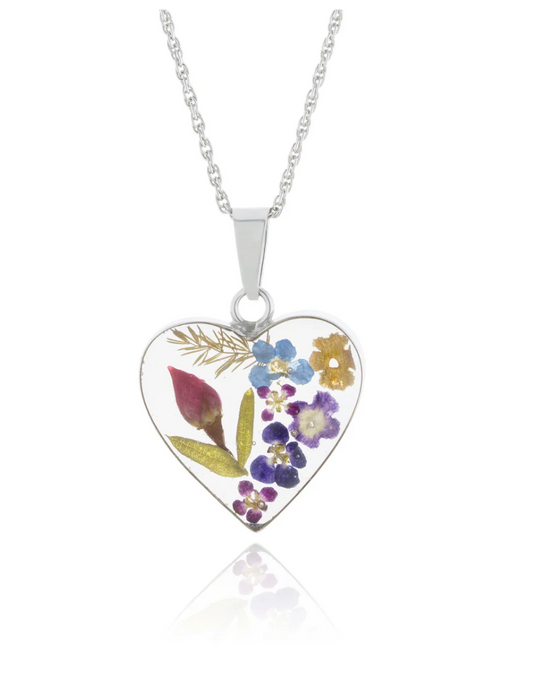 Heart Flowers Necklace - Silver