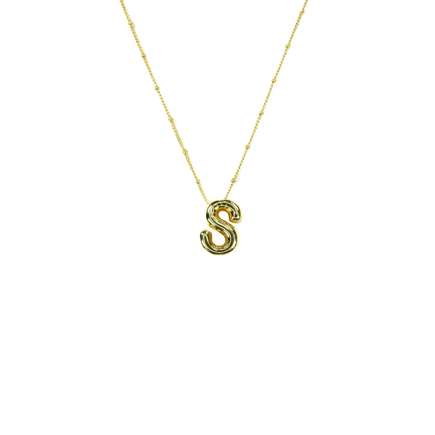 Initial Balloon Bubble 18K Gold Necklace - Smooth