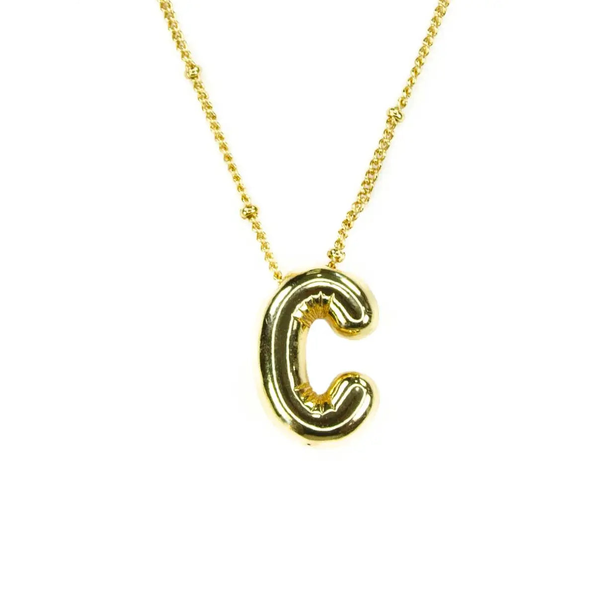 Initial Balloon Bubble 18K Gold Necklace - Smooth