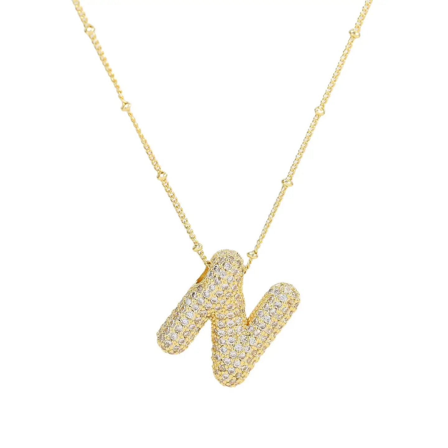 Initial Cz Balloon Bubble 18K Gold Necklace