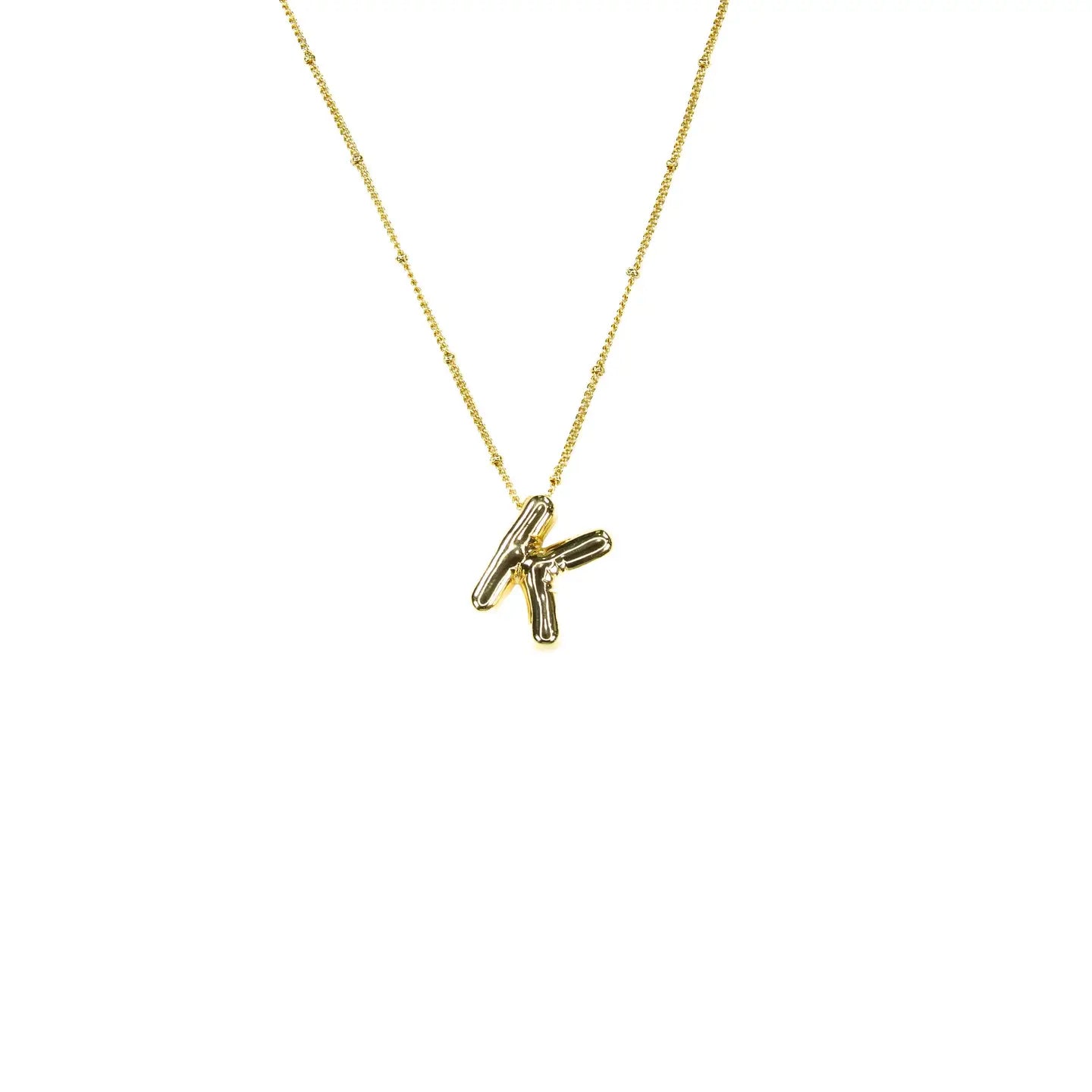 Initial Balloon Bubble 18K Gold Necklace - Smooth