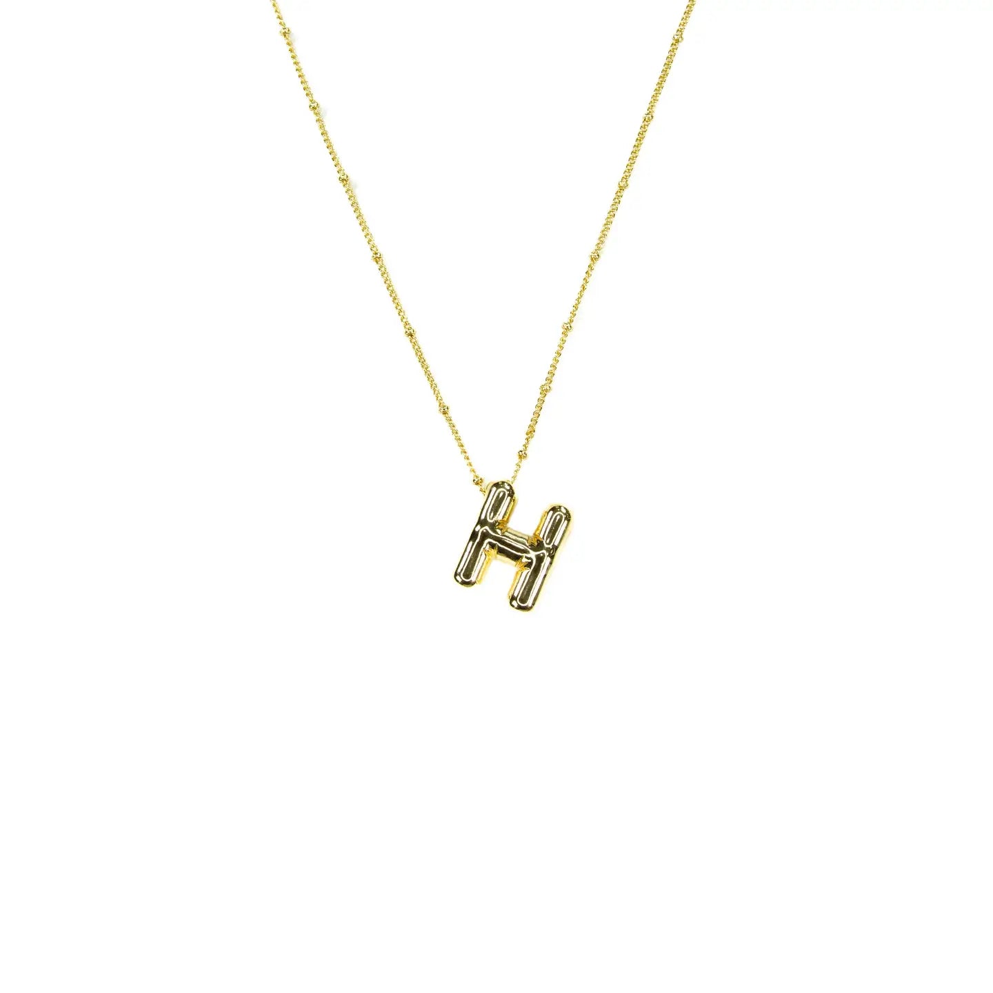 Initial Balloon Bubble 18K Gold Necklace - Smooth