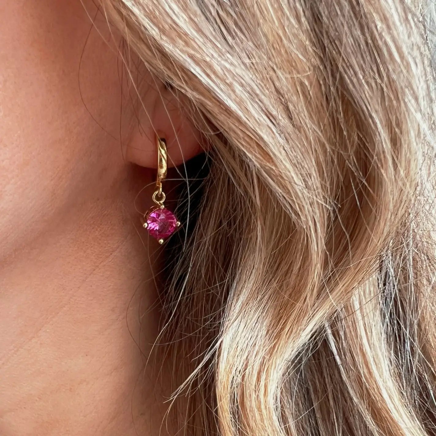 Margot Pink Cz Huggie Hoops Gold Filled Earrings