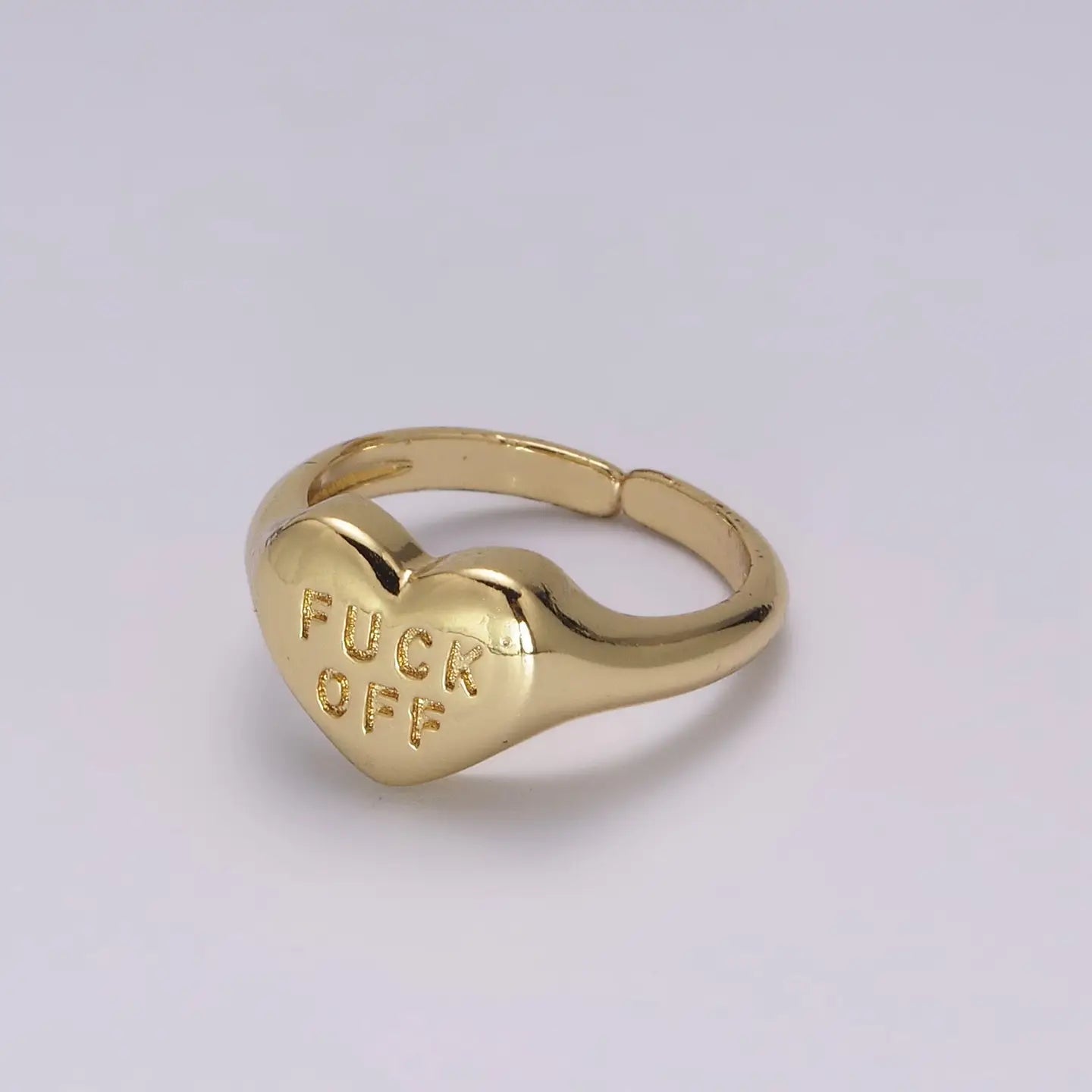 Gold Fuck Off Ring, Heart Shaped Signet