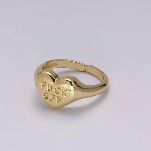 Gold Fuck Off Ring, Heart Shaped Signet