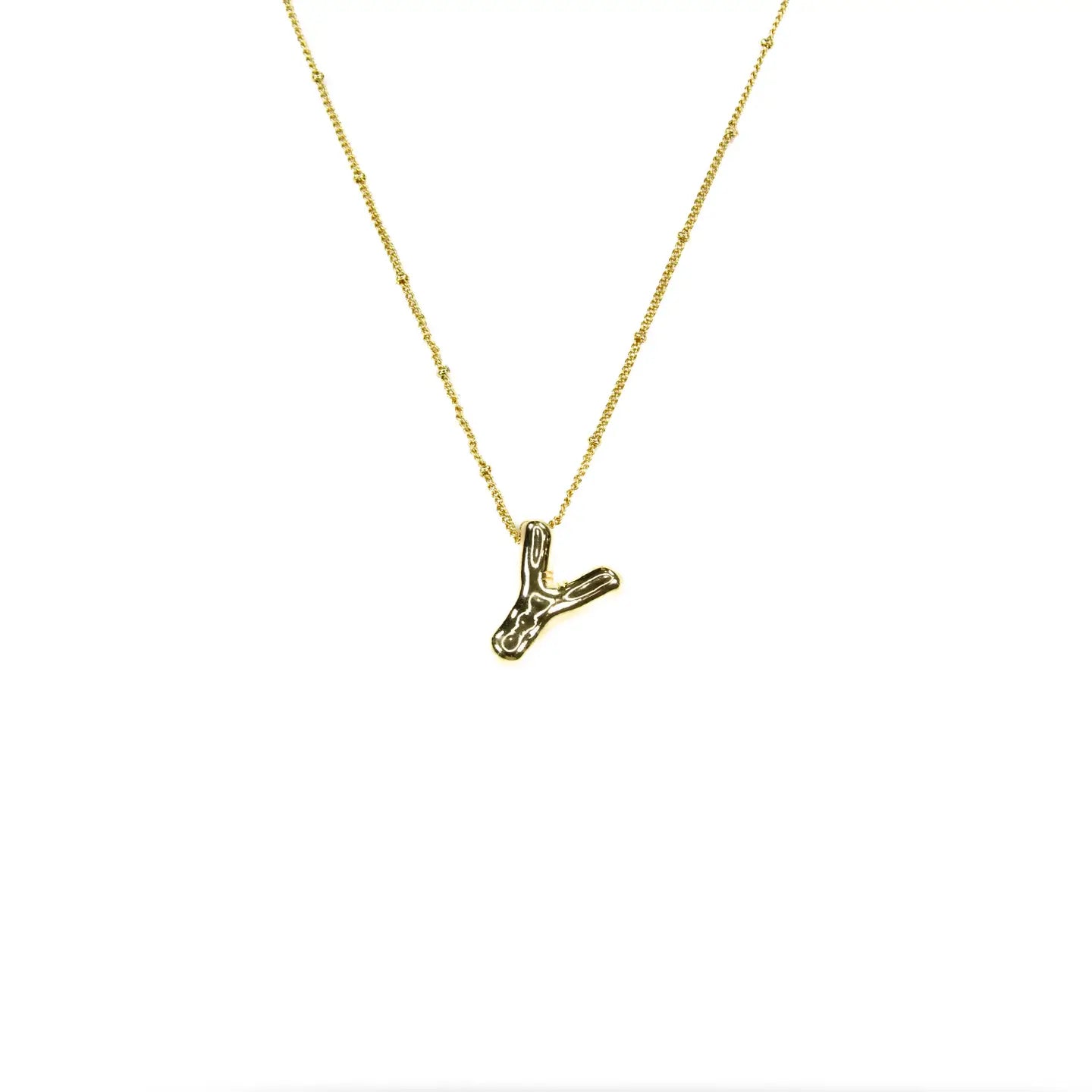 Initial Balloon Bubble 18K Gold Necklace - Smooth