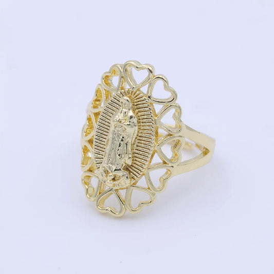 Elegant Gold Holy Virgin Mother Mary Religious Heart Ring