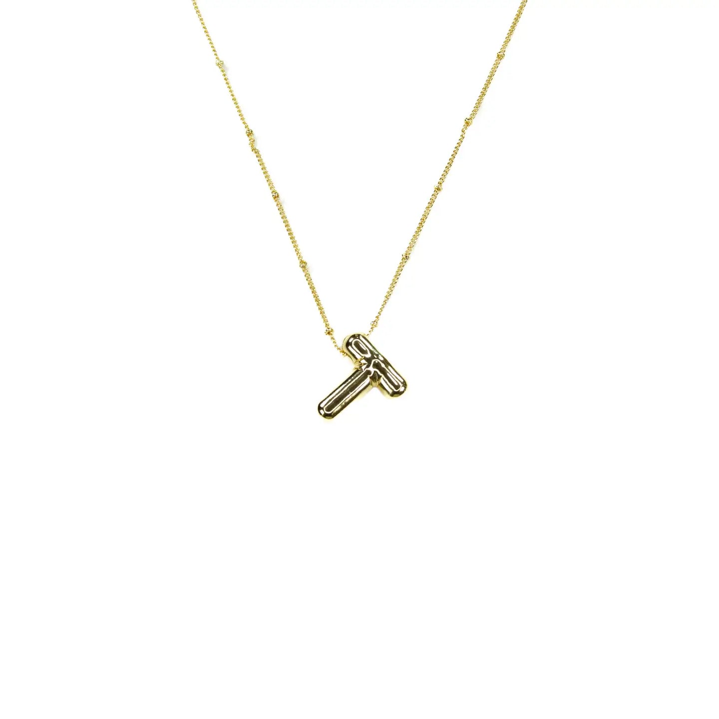 Initial Balloon Bubble 18K Gold Necklace - Smooth