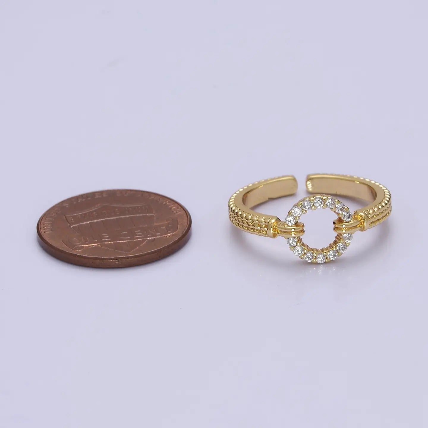 Micro Pave Geometric Round Shape Gold Open Ring