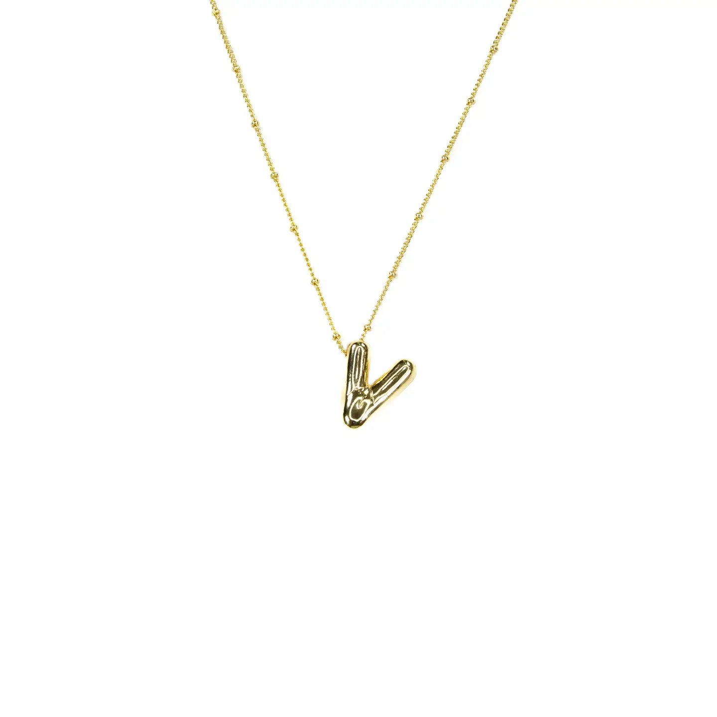 Initial Balloon Bubble 18K Gold Necklace - Smooth