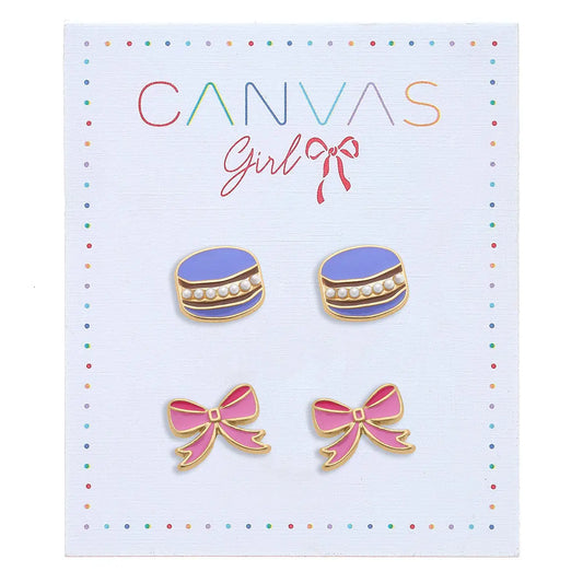 Madeleine Macaroon & Ribbon Bow Children's Stud Earrings