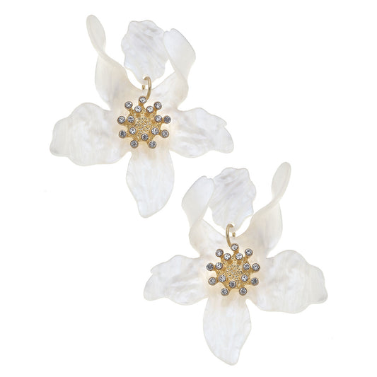 Chloe Resin Flower Statement Earrings - White