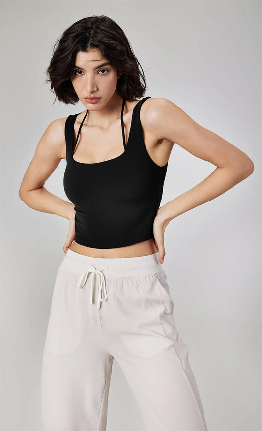 91 Sophia Serenade Halter Strap Top - Black