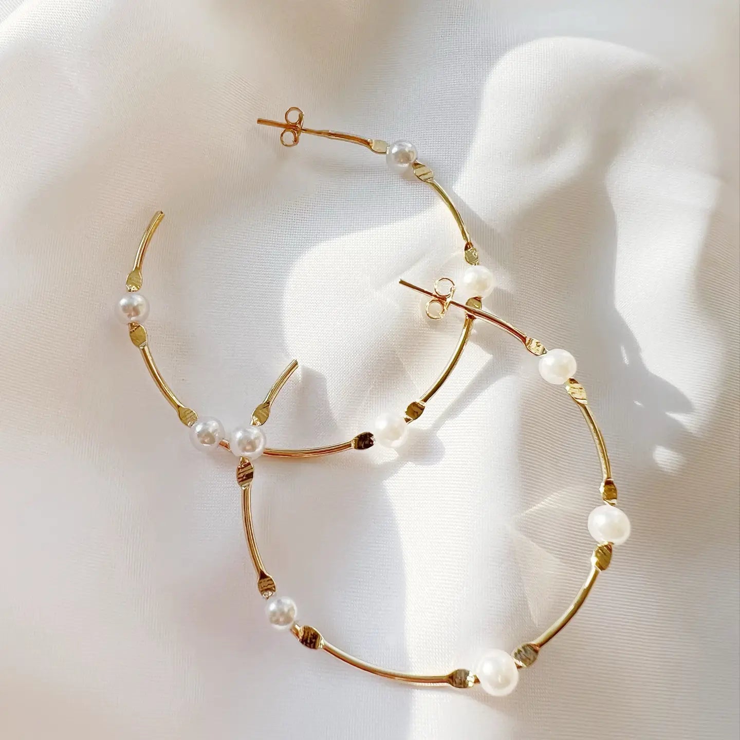 Saltwater Pearl Statement Hoops Earrings Gold Filled