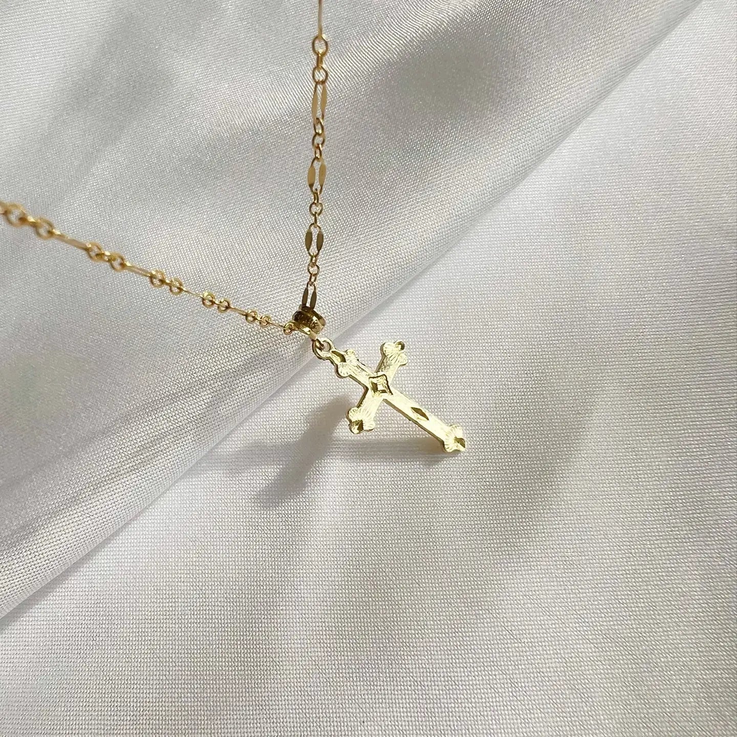 Risen Religious Cross Necklace Gold Filled