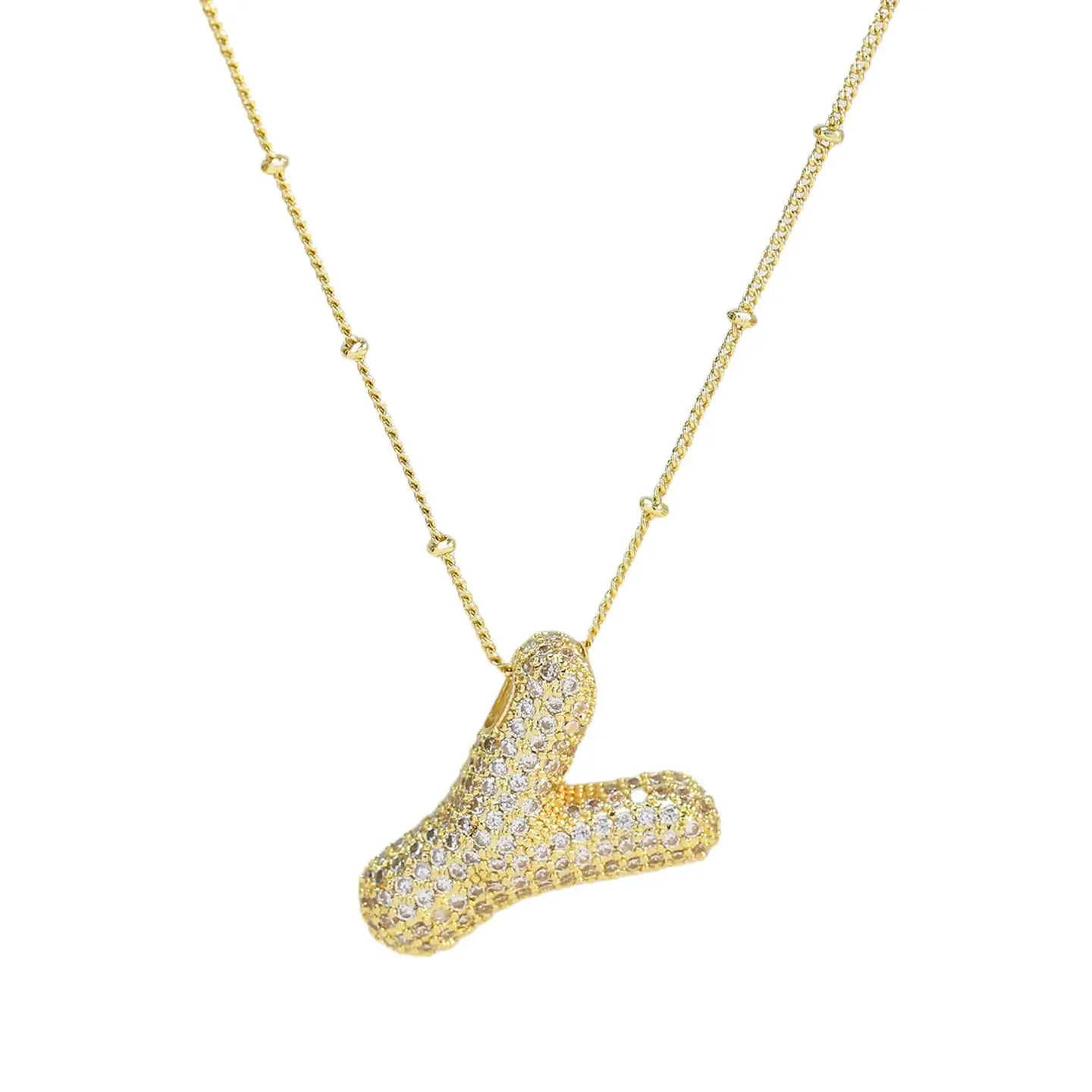Initial Cz Balloon Bubble 18K Gold Necklace