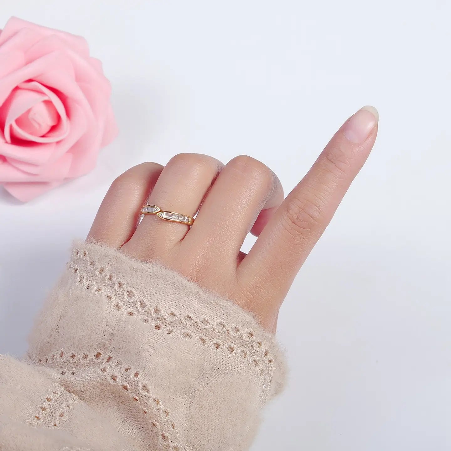 Minimalist Baguette Round Geometric Adjustable Ring