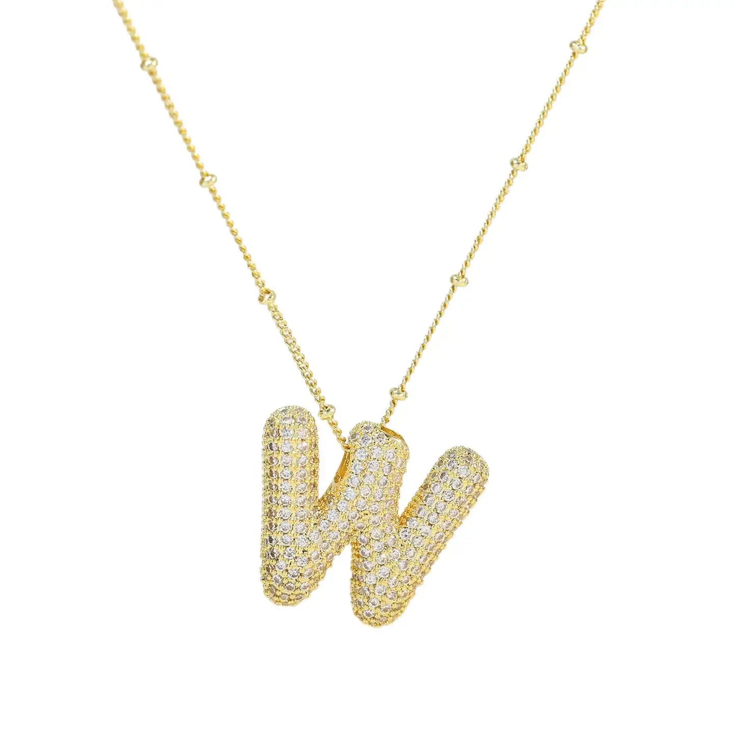 Initial Cz Balloon Bubble 18K Gold Necklace