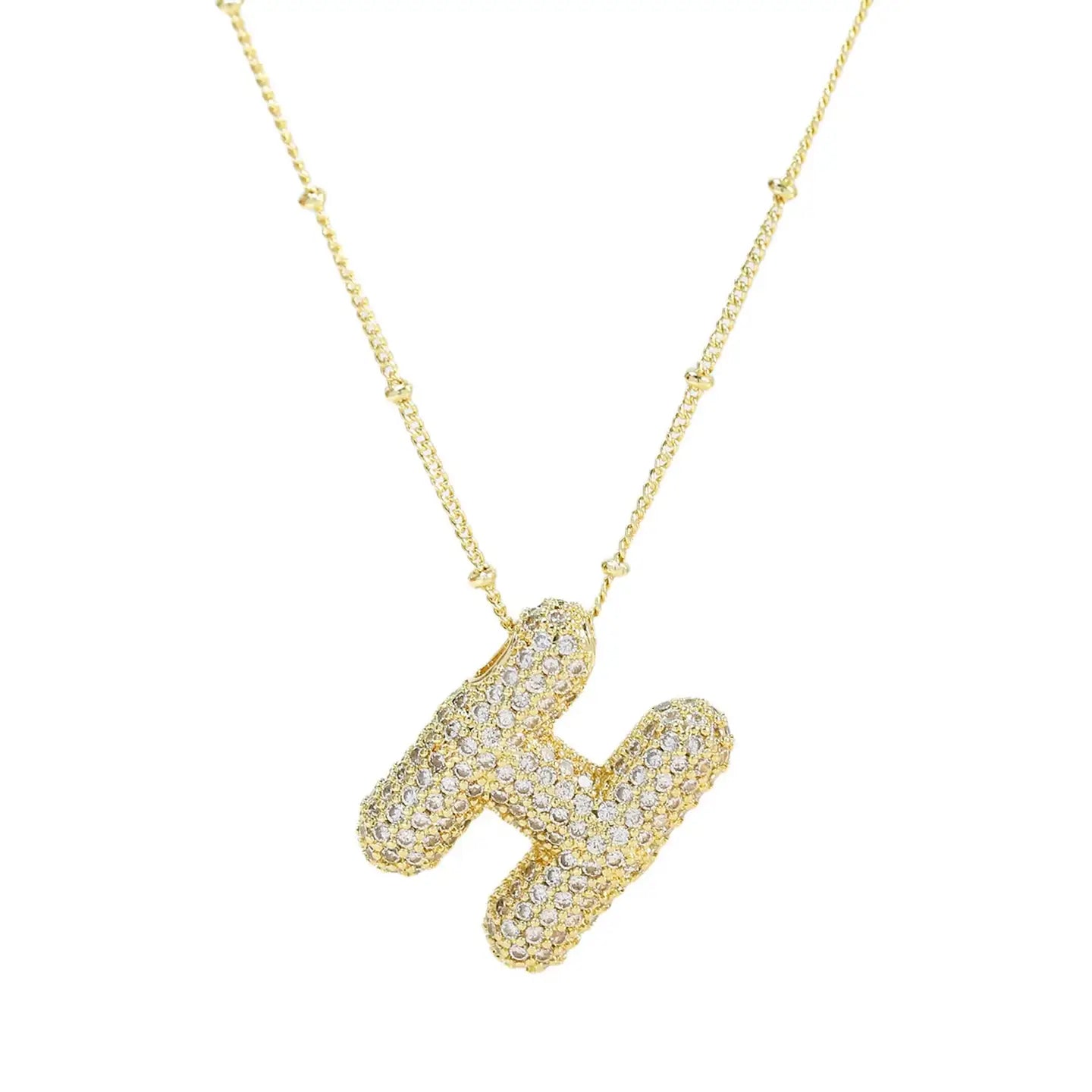 Initial Cz Balloon Bubble 18K Gold Necklace