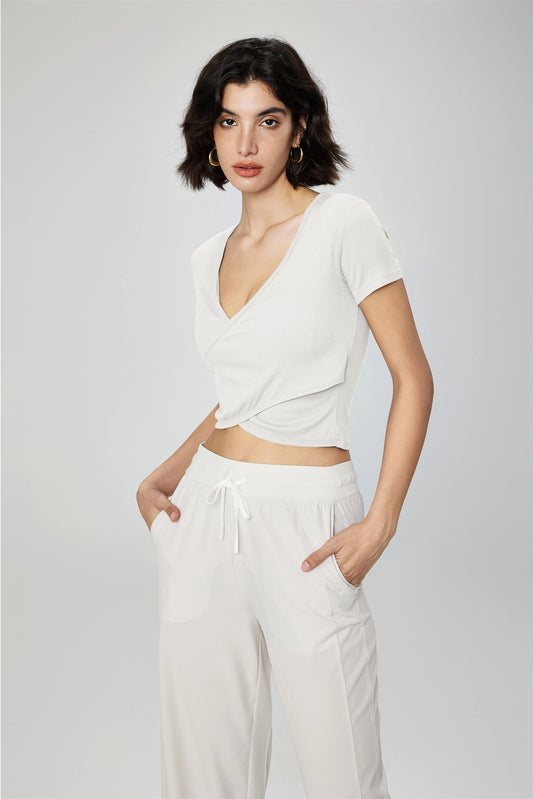 91 Alexa Cross-Front Comfort Crop Top - Eggshell