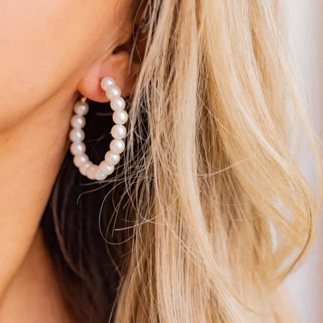 Ocean Ave Pearl Hoops Earrings Gold Filled