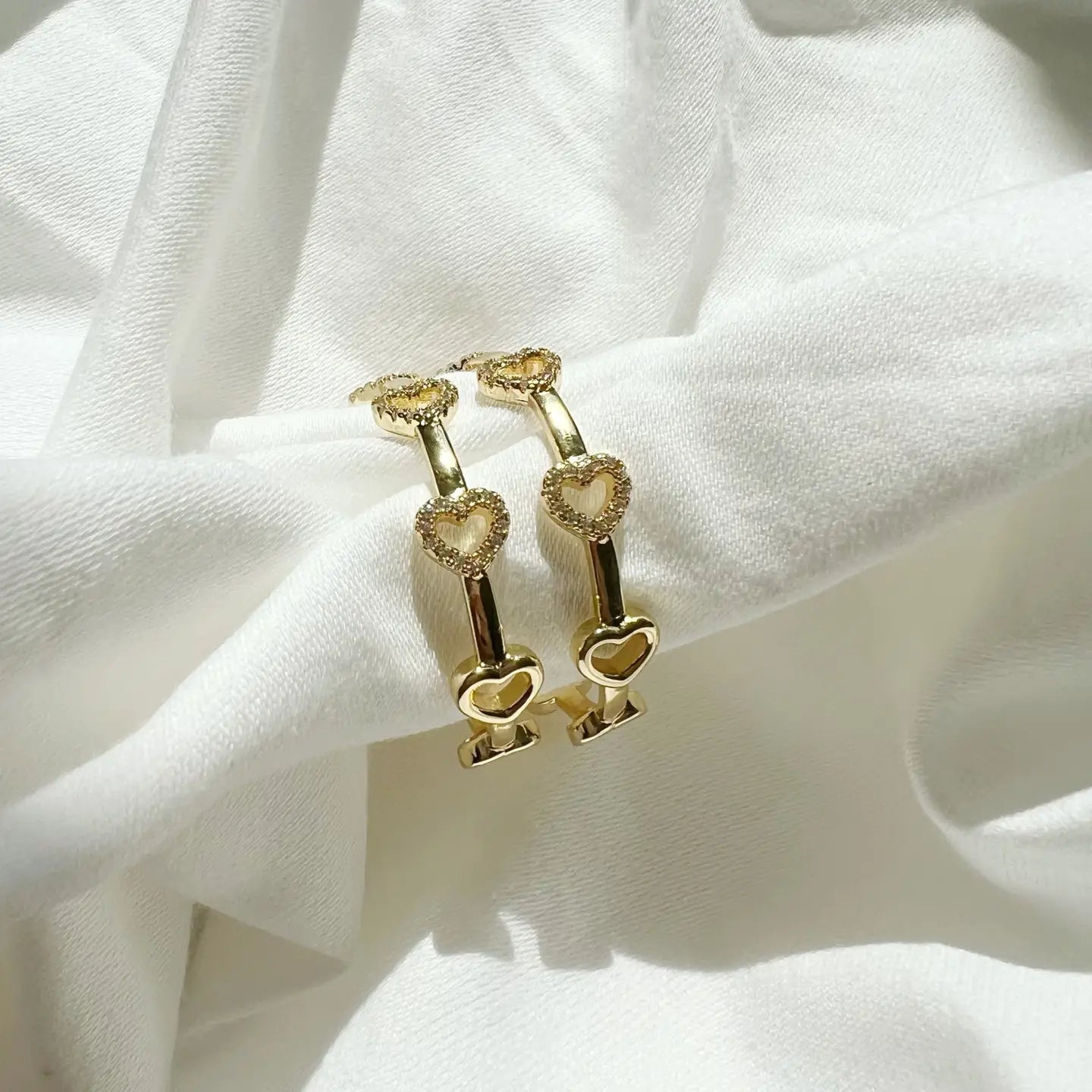 Sweetheart Heart Cz Statement Hoops Earrings Gold Filled