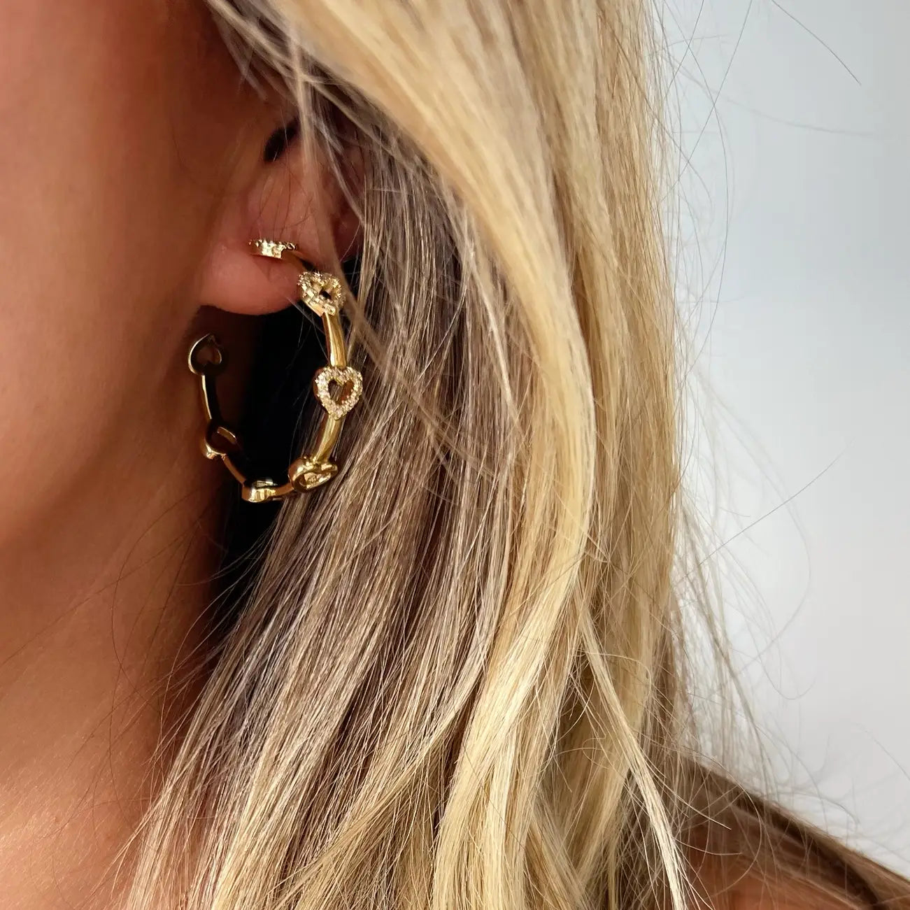Sweetheart Heart Cz Statement Hoops Earrings Gold Filled